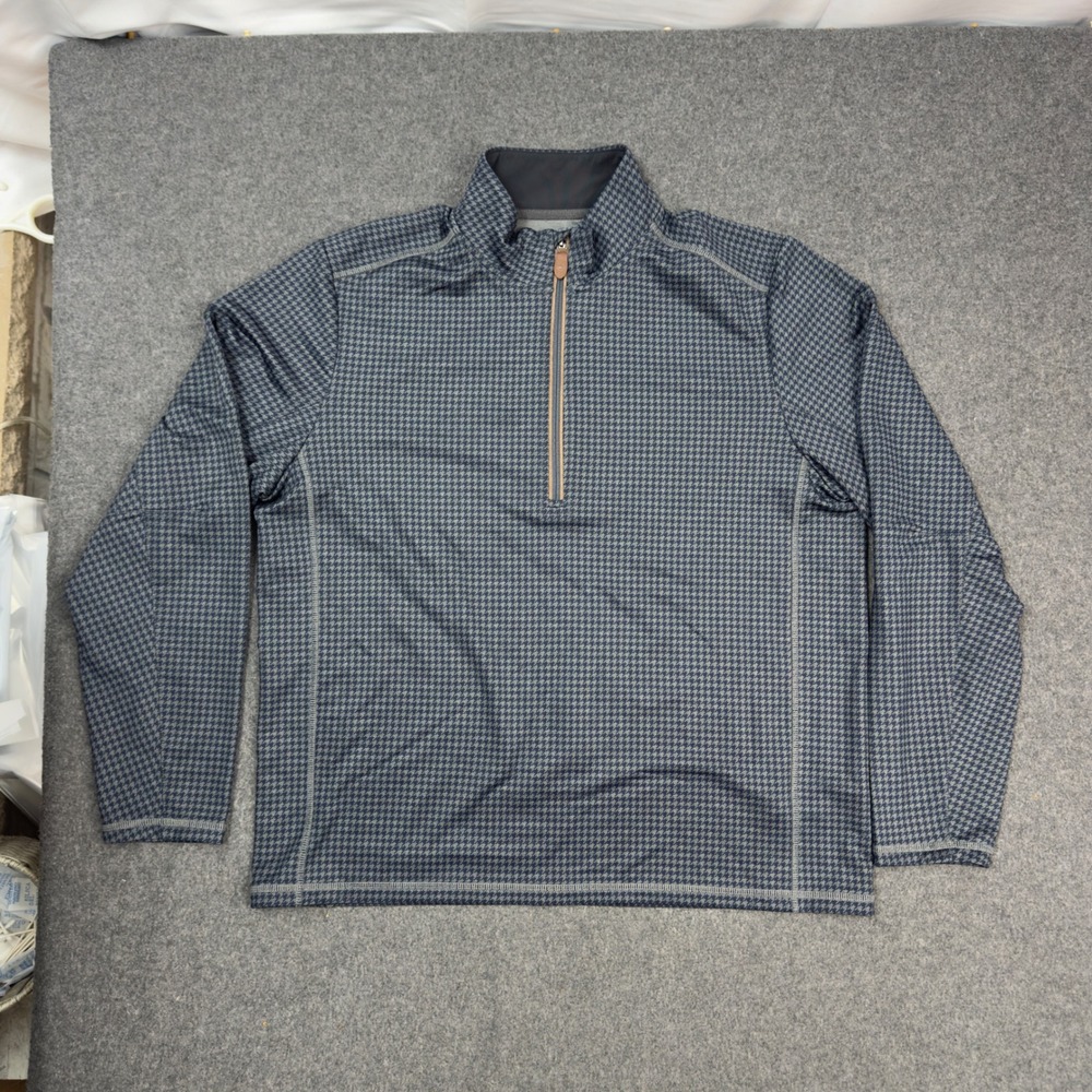 Jim Nantz Vineyard Vines Mens L Golf Quarter Zip Pullover Navy Grey Houndstooth